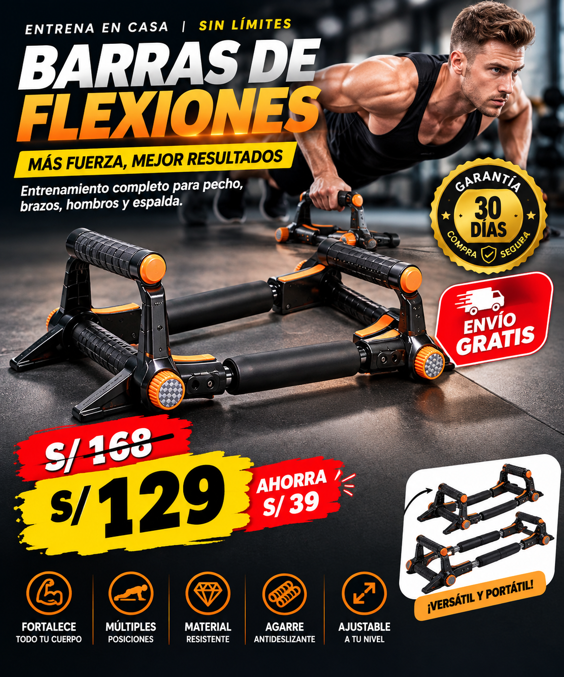 Tablas de flexiones ajustables para entrenamiento de fuerza 3 en 1